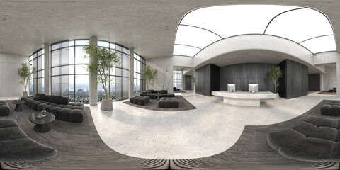 360 panorana of Modern style reception interior room 3D rendering
