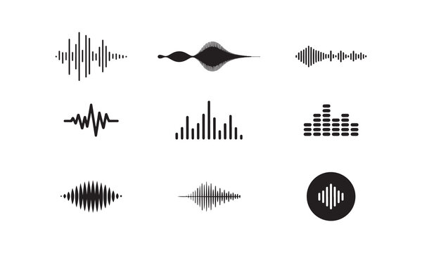 A set of various audio waveform icons in a simple, clean design white on white