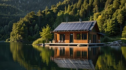 Fototapeta premium Lakeside Solar Home Retreat