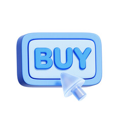 3D icon of a BUY button with arrow cursor, representing stock buying, trading action, and investment entry point.