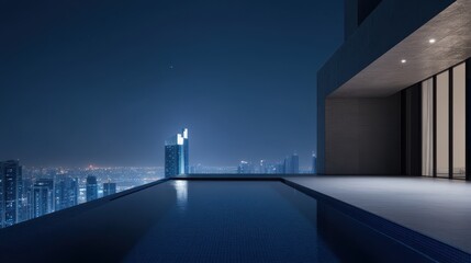 Obraz premium Luxury city view from modern infinity pool at night
