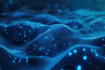 Digital waves with dots in blue. Data flow and technology concept.  