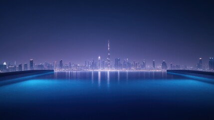 Fototapeta premium Luxury night cityscape with infinity pool and skyline view