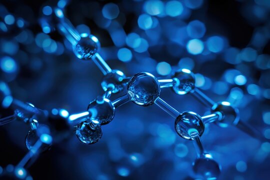 Glowing blue molecules in abstract background. Scientific and innovation concept.  
