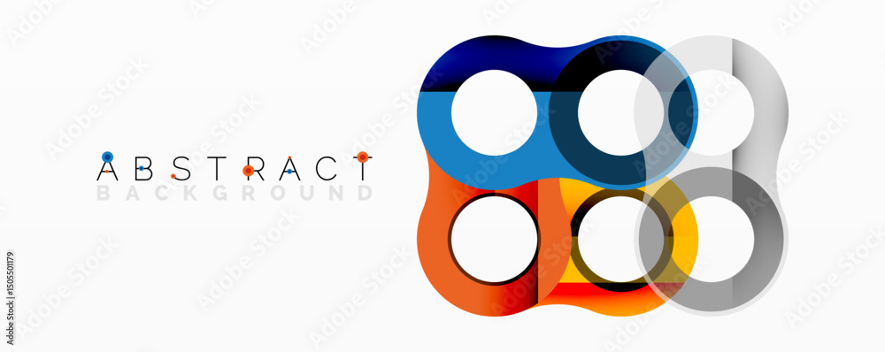 Poster Modern abstract design features overlapping colorful circles. Bright hues create dynamic visual impact. Simple, clean aesthetic.