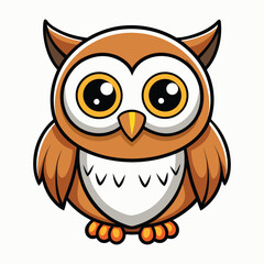 Fototapeta premium Funny cute cartoon brown owl character illustration with big eyes and wild feather wing design