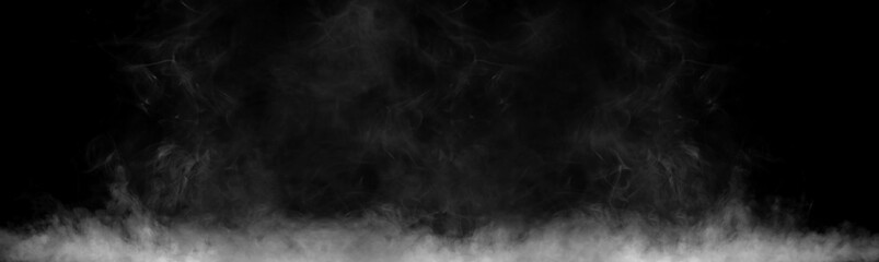 Mysterious smoke billows out, separated from the background, creating an abstract mystical atmosphere as particles of vapor and incense float into the air. Dark grey smoke mixes with mistvapor