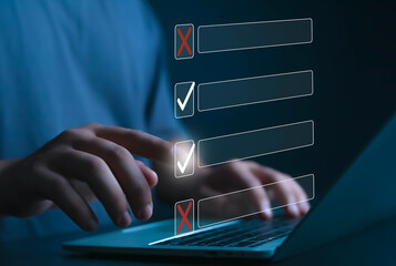 Businessman checklist concept as clipboard document checklist form on the virtual screen Use your...