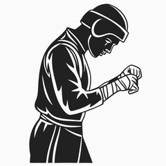 Black Silhouette Of A Boxer Wrapping Hands
