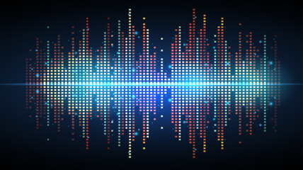Abstract music neon background. Digital equalizer, audio pattern, sound frequency.