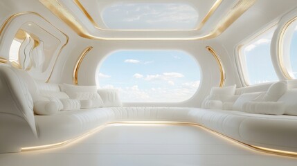Fototapeta premium Luxurious futuristic interior design with sky view windows