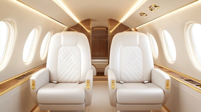 Luxury interior of private jet with plush seating