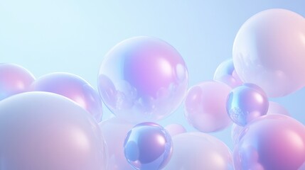 Iridescent floating spheres on pastel background