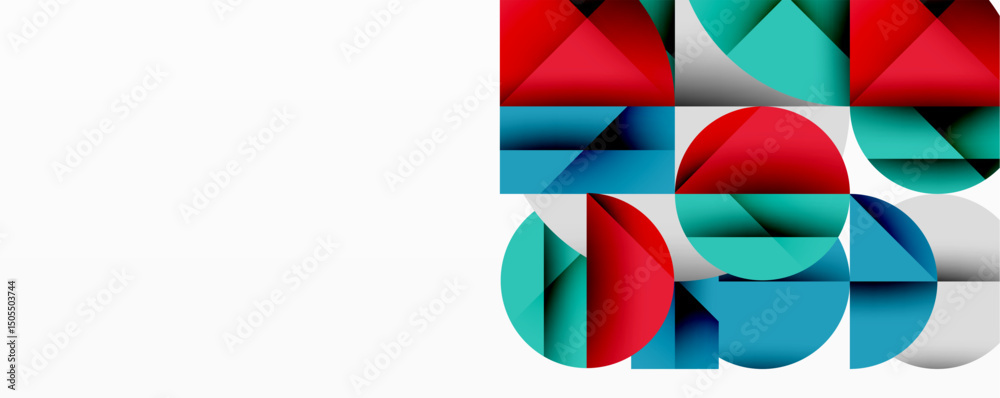 Aufkleber abstract geometric shapes, red, teal, white. overlapping circles, triangles, rectangles create moder