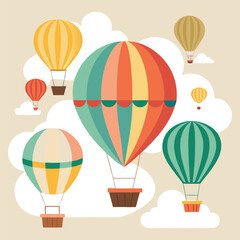 Colorful hot air balloons fly in the sky, a fun adventure illustration vector of air travel and transportation