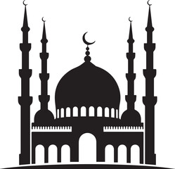 Islamic Mosque Silhouette Black Vector | Muslim Architecture & Religious Landmark Art