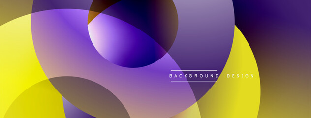 Fototapeta premium Abstract shapes overlap, creating vibrant yellow, purple gradients. Modern design feels fluid, dynamic. Background suggests creativity, innovation.