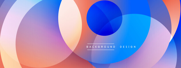 Abstract colorful circles overlap creating vibrant gradient background. Text reads background design. Modern visual element.