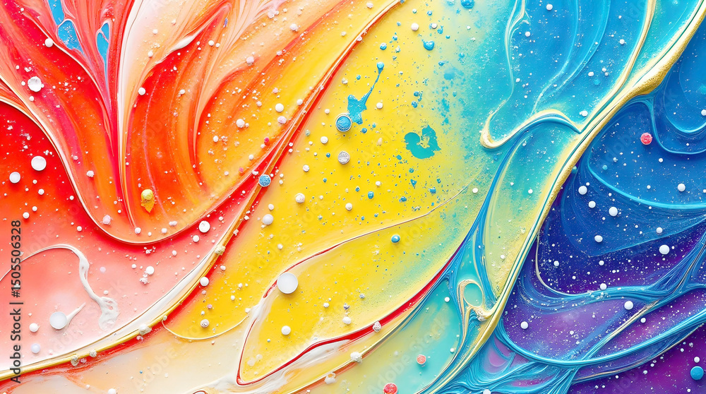 Aufkleber a captivating abstract image features vibrant swirls of red, yellow, and blue paint, intermingled wi