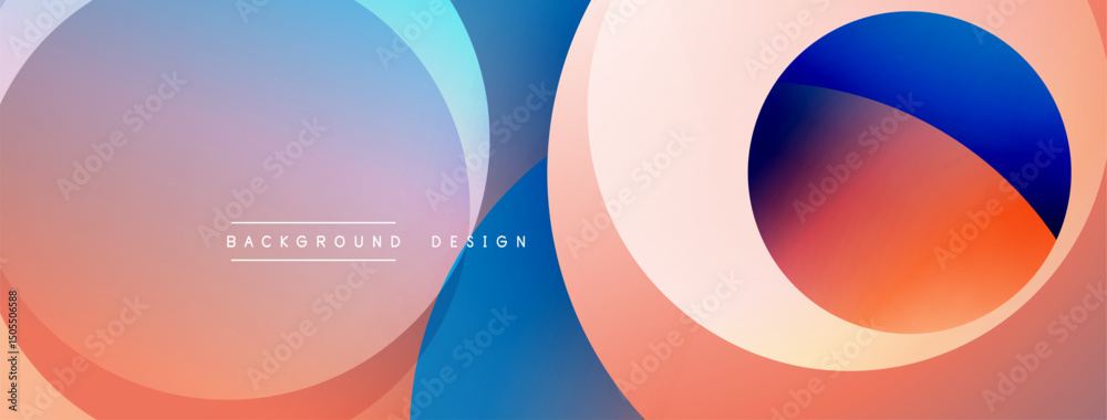Fototapete Abstract colorful layers create modern background. Soft gradients blend, forming circular shapes. Design evokes fluidity, dynamism.