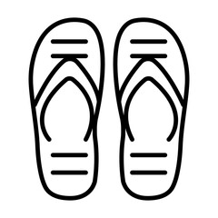 Illustration showing a black icon of summer slippers (flip flops) on a white background