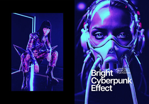 Bright Cyberpunk Poster Photo Effect Mockup