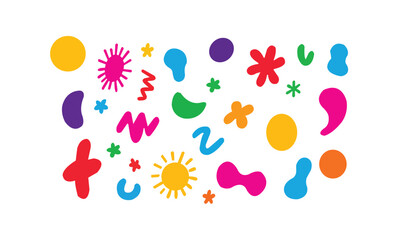 Abstract funny bright squiggle shapes set. Creative positive color doodle elements.