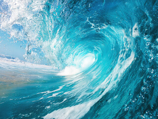 Powerful ocean wave crashing towards the shore during a sunny day