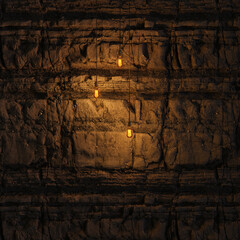 Dark Stone Wall with Edison lamp Lighting 3D Rendering
