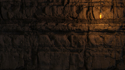 Dark Stone Wall with Edison lamp Lighting 3D Rendering