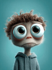 Fototapeta premium adorable personaje con ojos gigantes y aspecto humanoide con expresion de tristeza