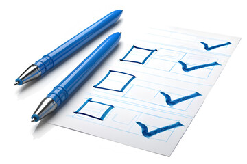 Blue Pens and Checklist Paper Task Completion