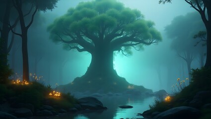 Obraz premium tree in the fog, tree in the forest, trees in the fog, 