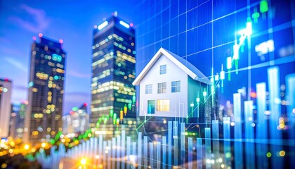 Obraz premium Cityscape with House, and Rising Market Graph.