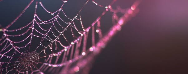 Delicate spider web glistening with dew drops.