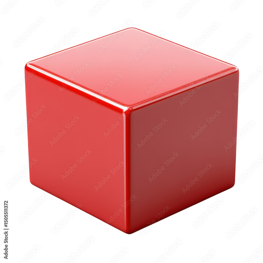Poster a glossy red cube reflecting light a symbol of simplicity and foundation on transparent background