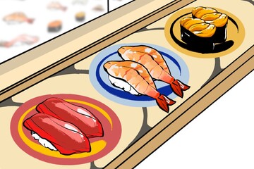 回転寿司のレーンのイラスト