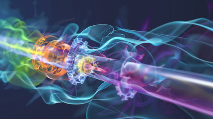 Colorful X-Ray Trajectory Between Cathode and Anode Illustrating Energy Flow, Electrolyte Integrity, and Continuous Energy Exchange