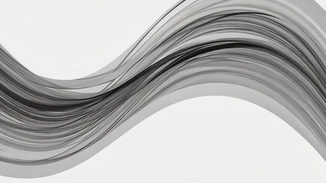 White wave on a black background. Looped vector wave of gray color. Linear wave, graphic shape flow. Digital monochrome, black and white background. Smoke illustration. Smooth water lev. motion video.