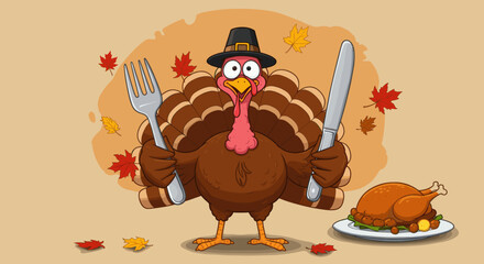 Obraz premium Happy Thanksgiving: A Turkey with Pie and Festive Chee