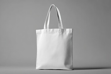 Blank white tote bag on gray background