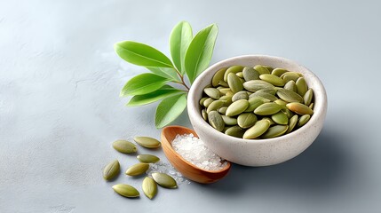 Pumpkin Seeds Bowl and Leaves