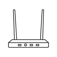 Minimal Line Art of Dual Antenna Wireless Router Front View with LED Indicators Vector Illustration.