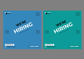 We are hiring job vacancy Social Media Post Or Instagram Promotional Social Media Square Banner And Square Flyer Template Design
