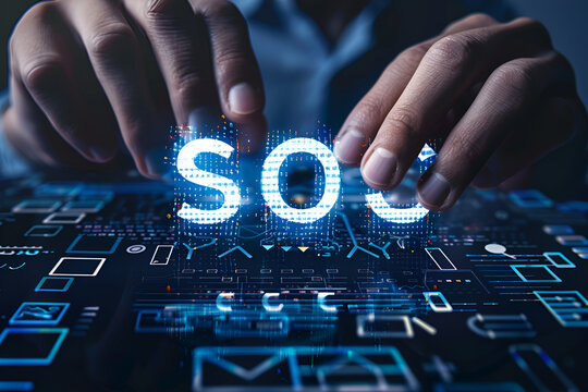 Hands interacting with digital SOC data visualization