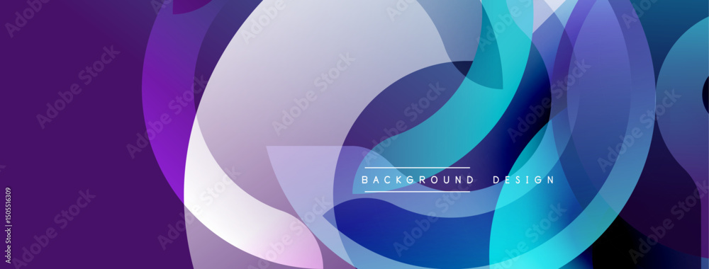 Aufkleber Abstract background features overlapping circles, vibrant purple, blue hues. Modern design elements create dynamic visual effect.