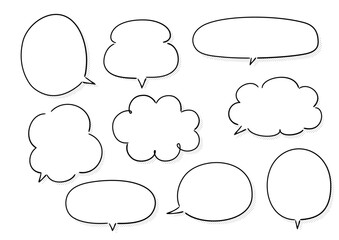 手描き風のふきだしセット　白塗りドット影付き
