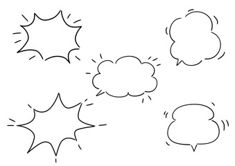 手描き風のふきだしセット　白塗り線画
