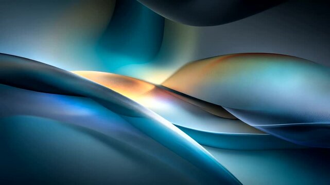 Abstract forms flow with blue hues, punctuated by warm light, creating a dynamic, modern and smooth composition