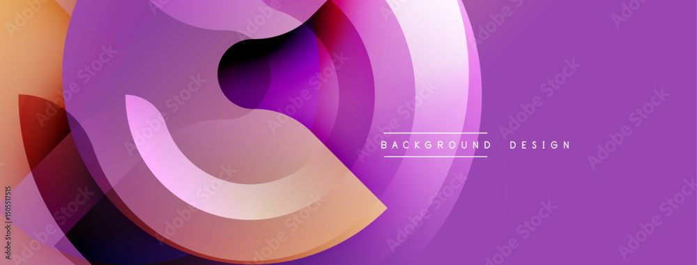 Poster Abstract purple design features overlapping circular shapes. Gradient colors create dynamic visual effect. Modern, sleek presentation.
